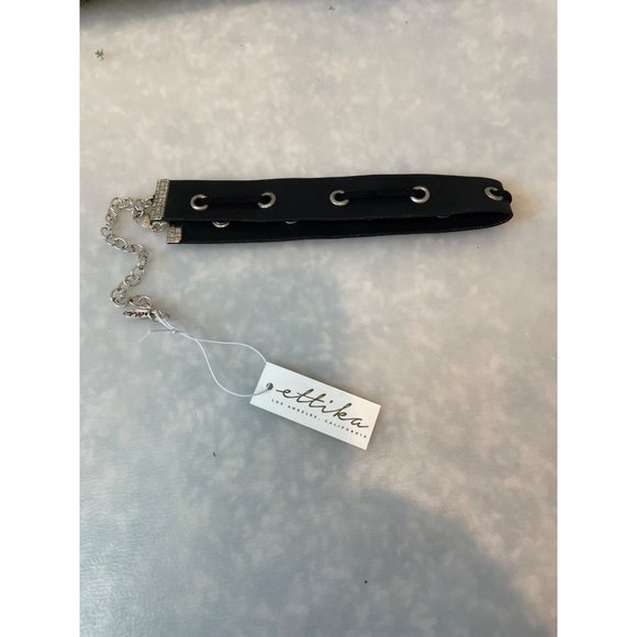 NWT Ettika Black Leather Adjustable Flat Choker w/Suede Laced Grommets - Picture 2 of 2